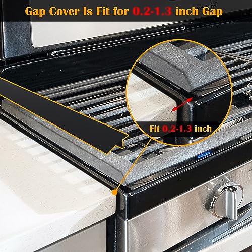 Image of KindGa Silicone Stove Counter Gap Cover - 25 Inch Gap Filler 2 Pack Black | Long gap filler seals spills between kitchen appliances Stovetop oven countertop; stove gap cover, gas stove side gap covers