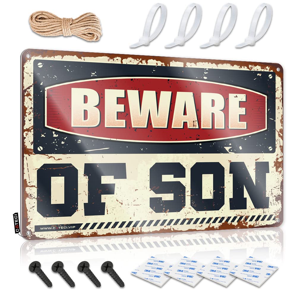 IBWNBBUSN Tin Signs Camping Rules Beware Of Son Tin Sign Outdoor Bar Decor Vintage Bar Decor