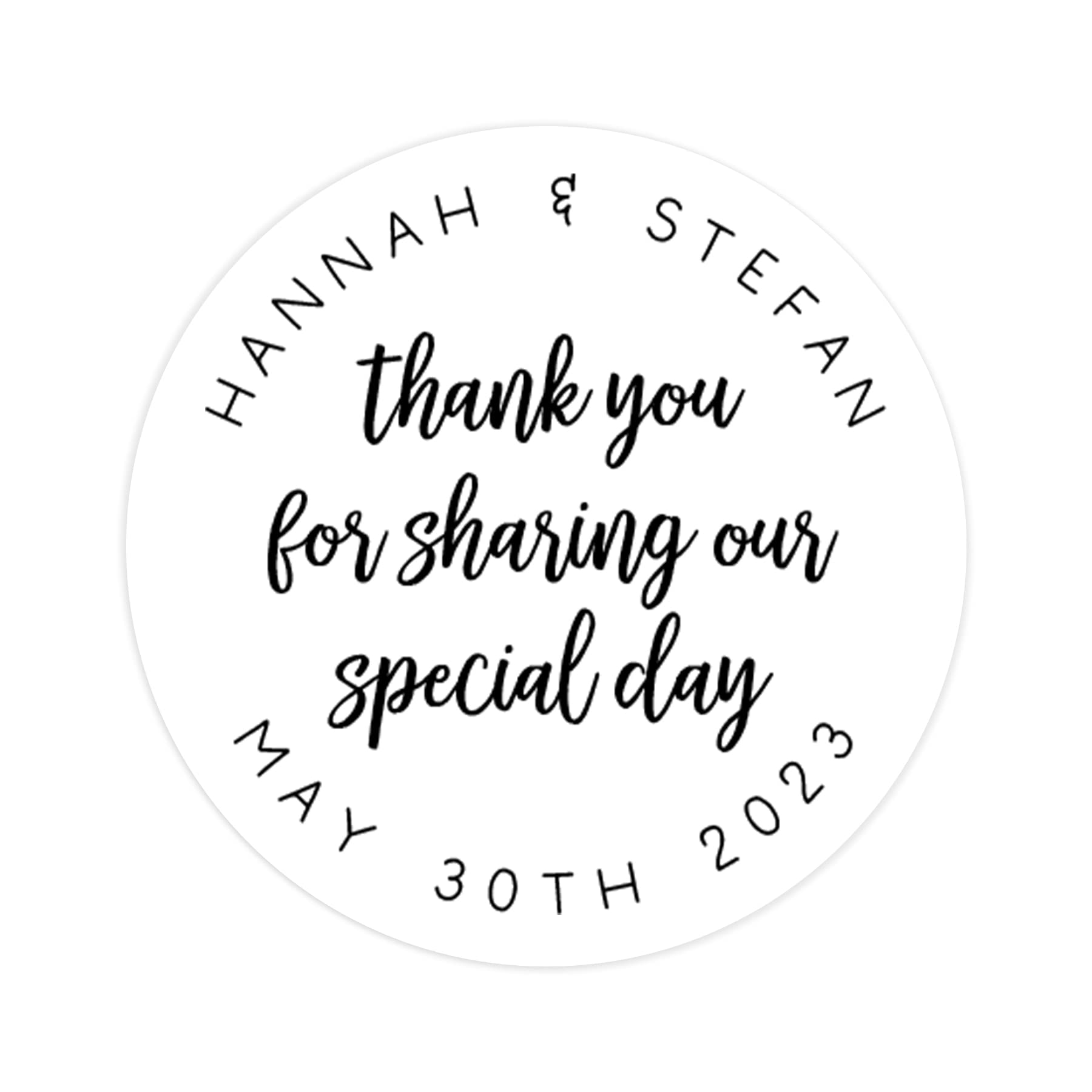 Thank You Stickers for Wedding Favors | Personalised Wedding Stickers Wedding Favor Stickers | Gold foil or Black Favour Stickers Wedding Labels Personalised (Black Text - Clear Sticker)