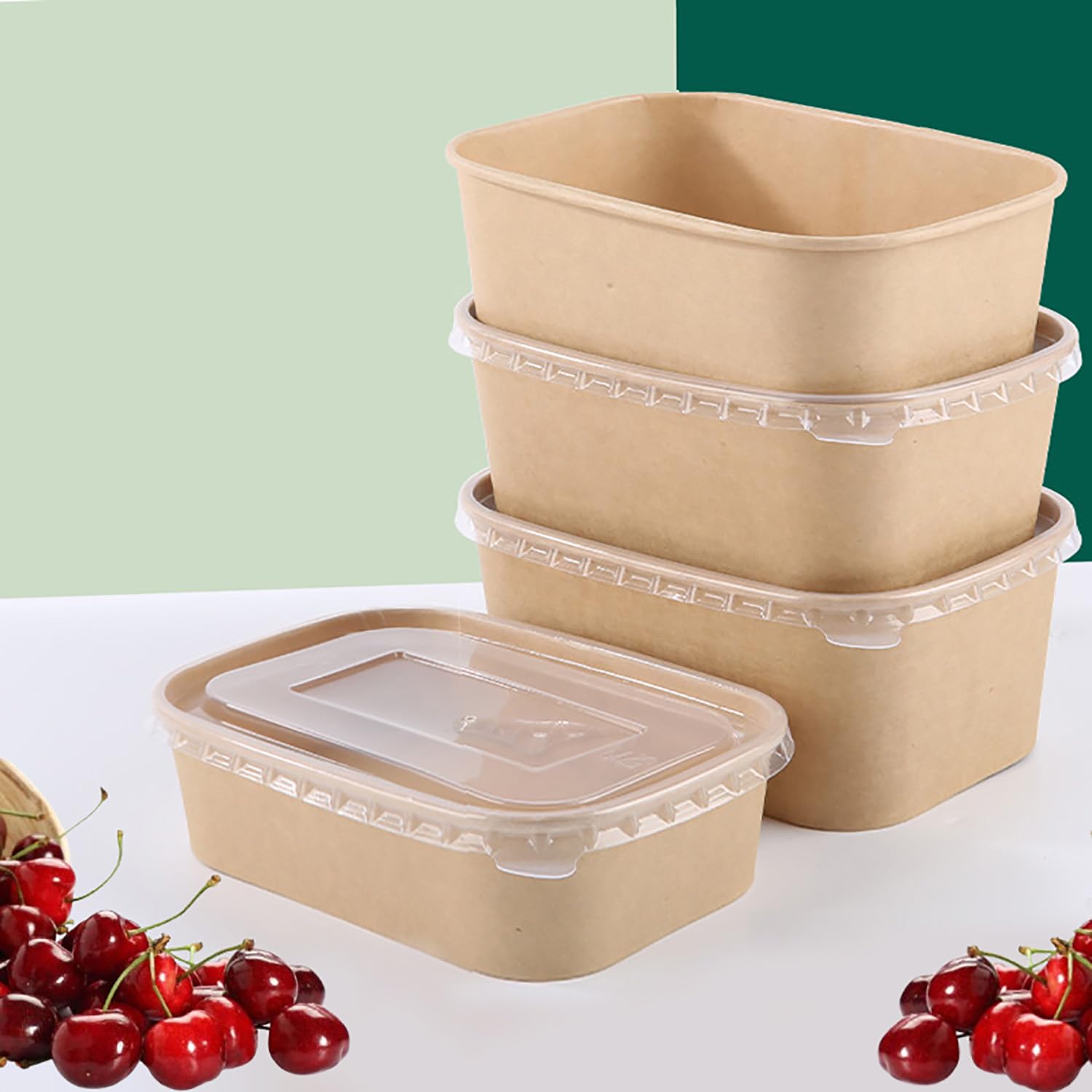 20 pcs Carton à Salade, Emballage à Emporter, Récipients Alimentaires Réutilisables, Boîtes Alimentaires Rectangulaires, Résistant à l'Eau, à l'Huile (Avec Couvercle, 750ml)