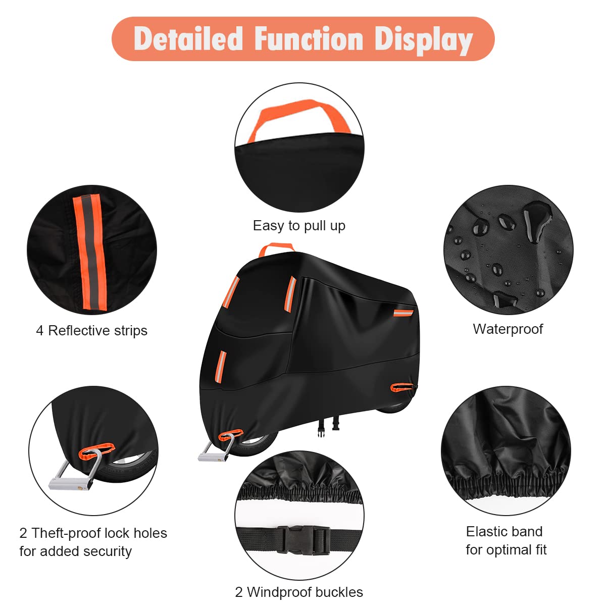 Motorrad Abdeckplane 210D Wasserdicht - Mit Schlossloch Und Reflektorstreifen 265x105x125cm