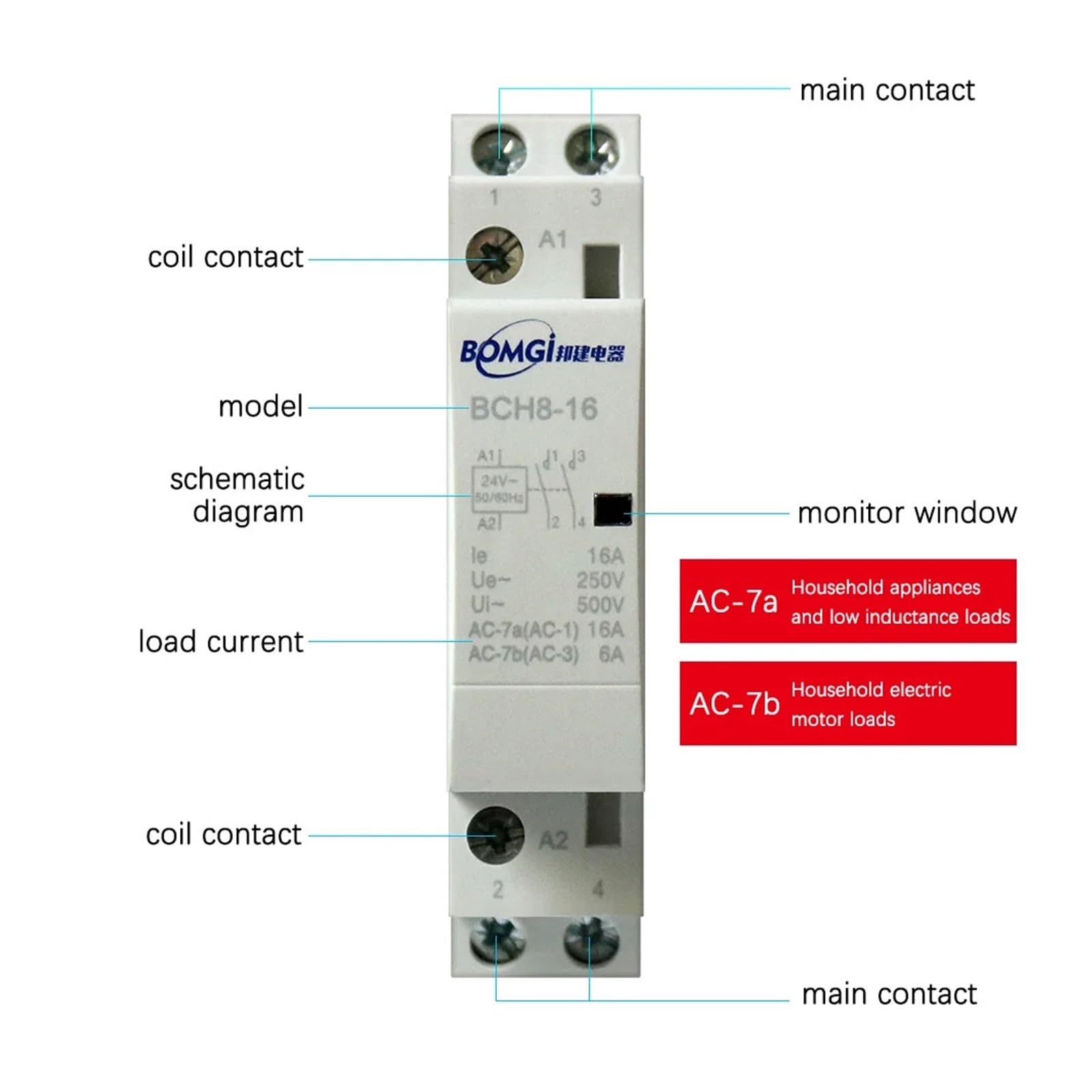 Stycznik 220V Stycznik Cewka Rele 230V 24V Y Nc Din Szyna Domowa Modułowa 2No 2Nc 1No 240V 2P 110V Vac Relai (16A, 2NC, 24V)
