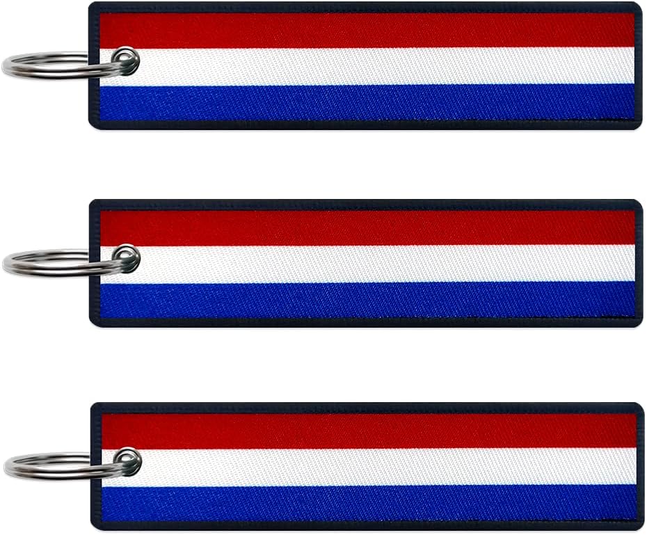 JAVD Netherlands Flag Keychain Tag with Key Ring - Keys, Cars, Motorcycles, Backpacks, Luggage and Gifts - EDC (3 Pack)