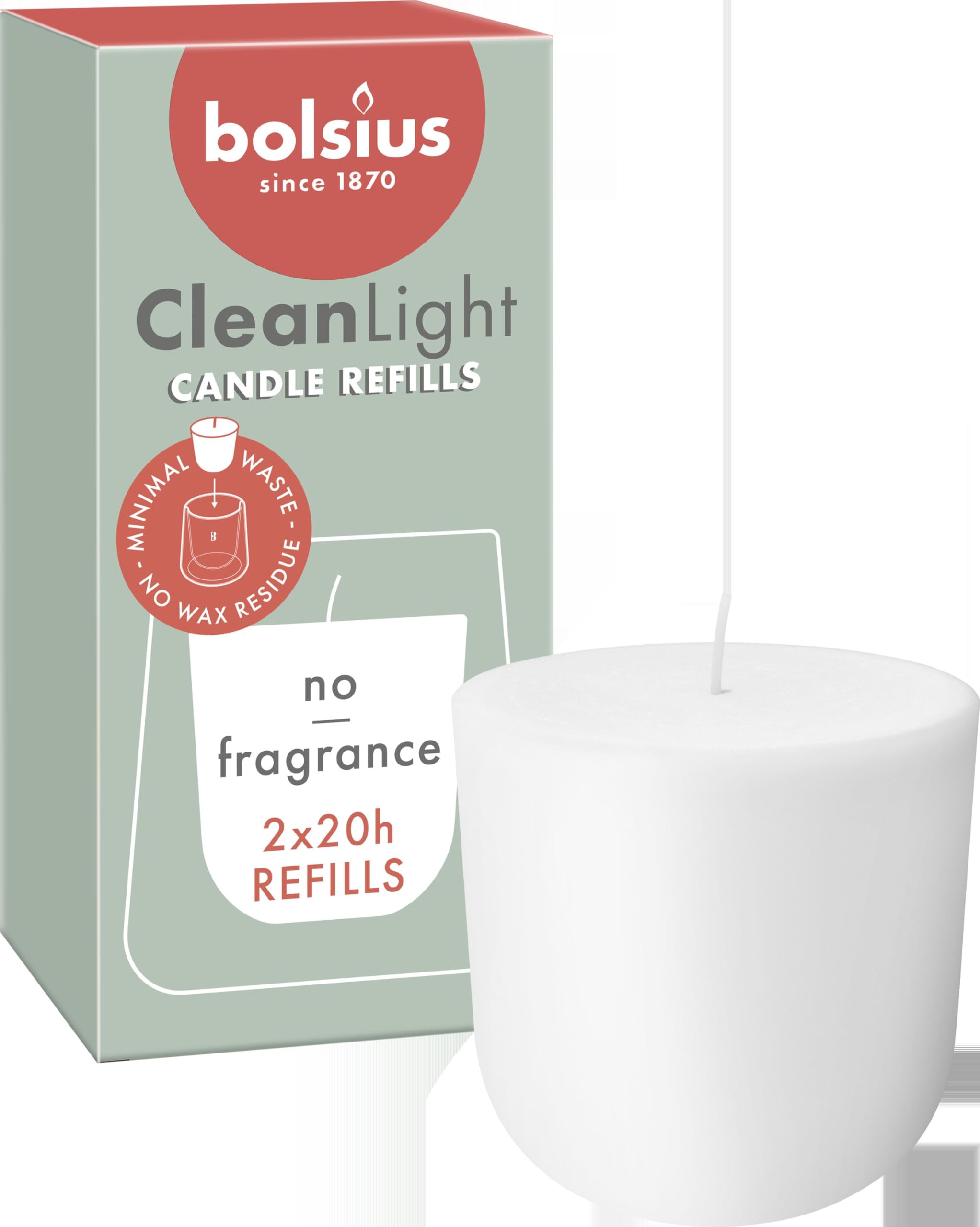 Bolsius Clean Light Unscented Refill Candles. 2 In Pack.