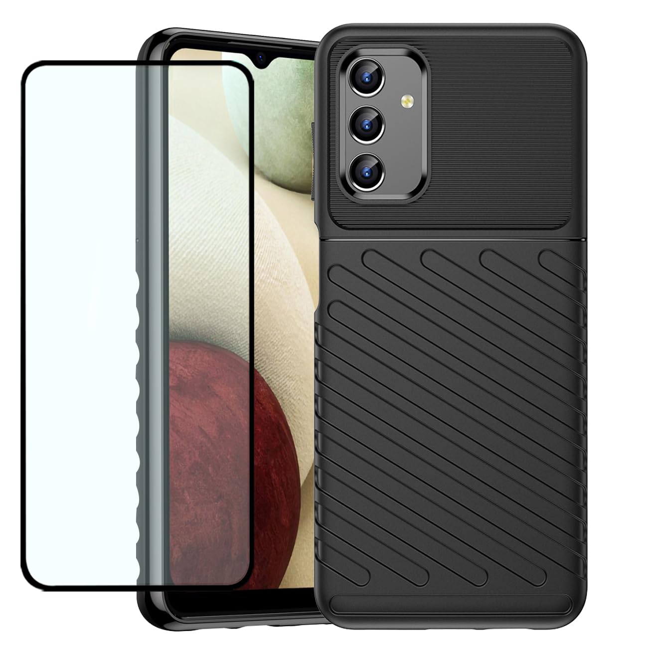 Phone Case for Galaxy A13 4G/5G Case, Samsung A04s/M13 5G SM-A136U Case with Screen Protector, Shockproof Rugged Shield Anti-Scratch Soft TPU Back Cover Cases for Samsung Galaxy A13 Black