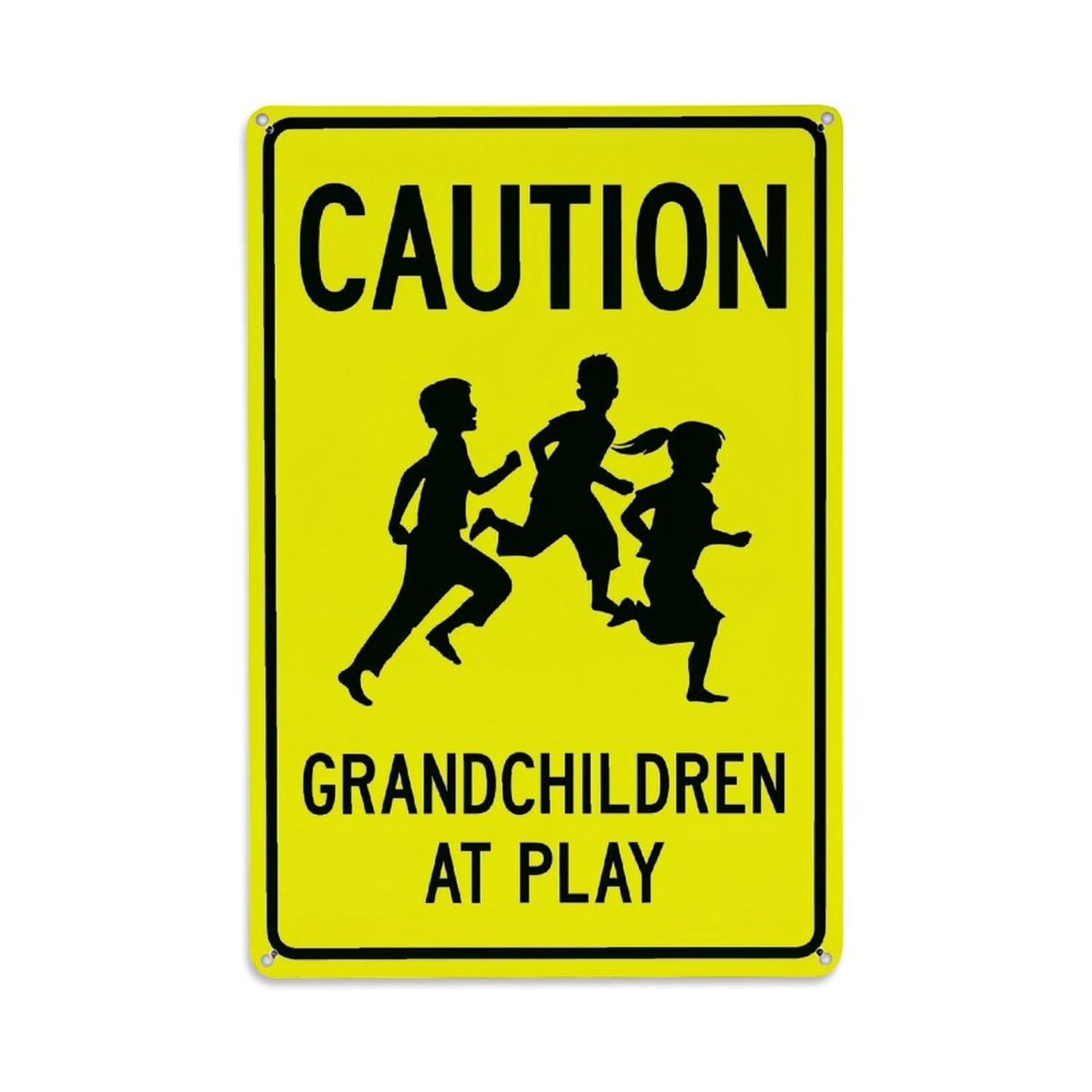 Caution Grandchildren At Play Sign Retro Metal Tin Sign, Vintage Decor Art Poster for Bar, Home, Man Cave, Kitchen, Laundry Room Gift 8x12Inch