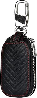 iCoverCase Car Key Case, Genuine First Layer Cowhide Leather Smart Keychain Holder Bag with Metal Keychain & Zipper Leather Bag for Remote Key Fob-[Black]