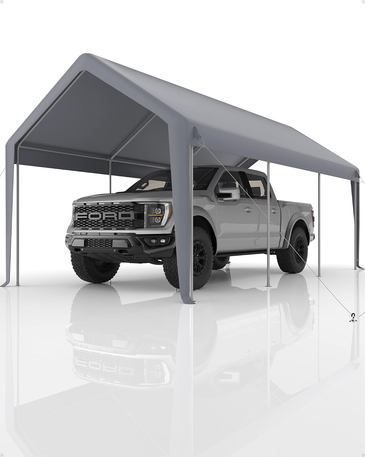 20'x 10'x 11' Windproof Carport Top Replacement Cover Grey Heavy-Duty Garage Top Tent Shelter Tarp Waterproof & UV Protected (Top Cover ONLY, Frame Not Included)