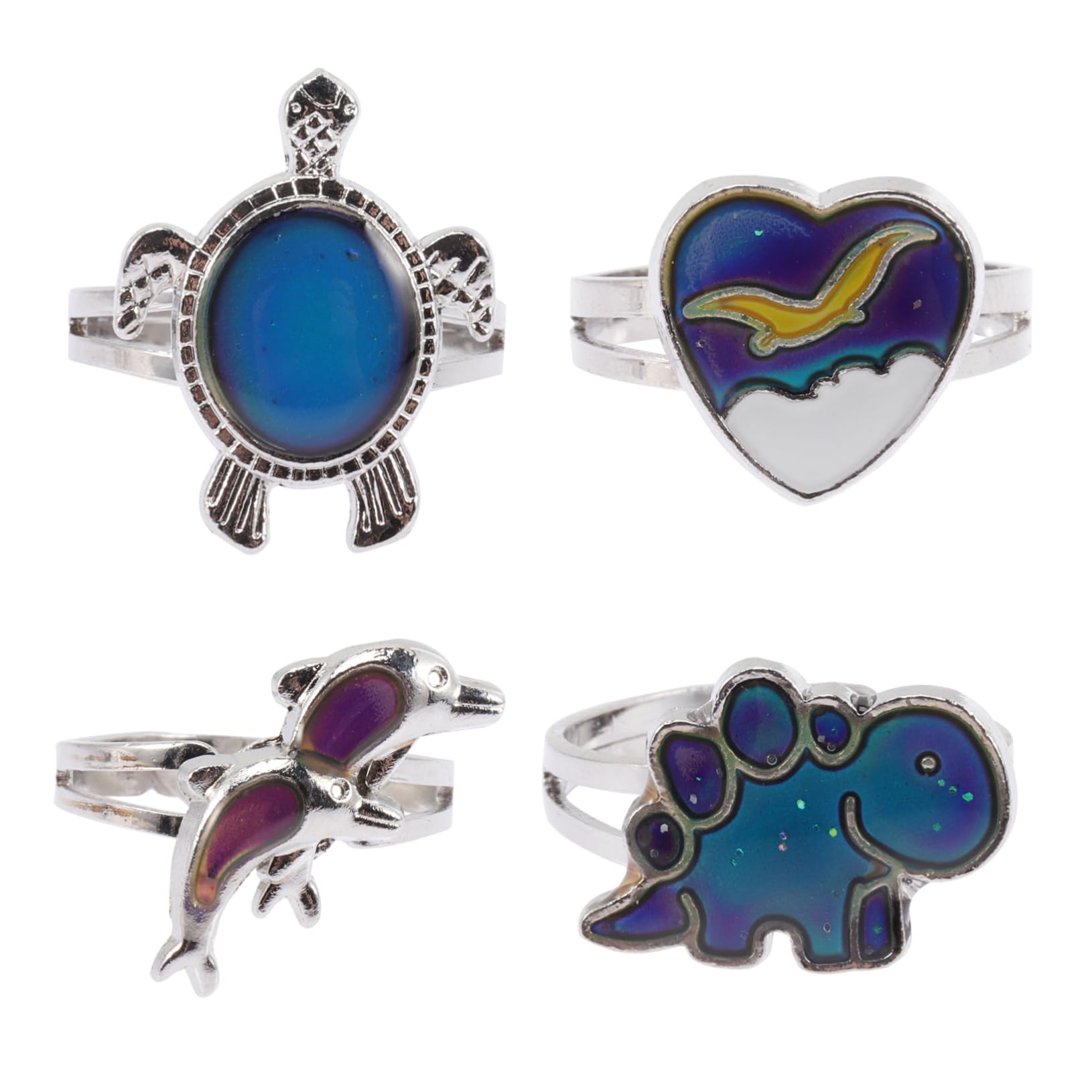 SUPVOX Funny Animal Ring Set 4pc Cartoon Mood Ring Jewelry Animal Design for Fans