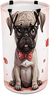 Cute Pug Puppy Laundry Basket Dirty Clothes Bin, Waterproof Laundry Hamper, Laundry Bag, Clothes Hamper Stands for Bedroom, Towels,Clothings