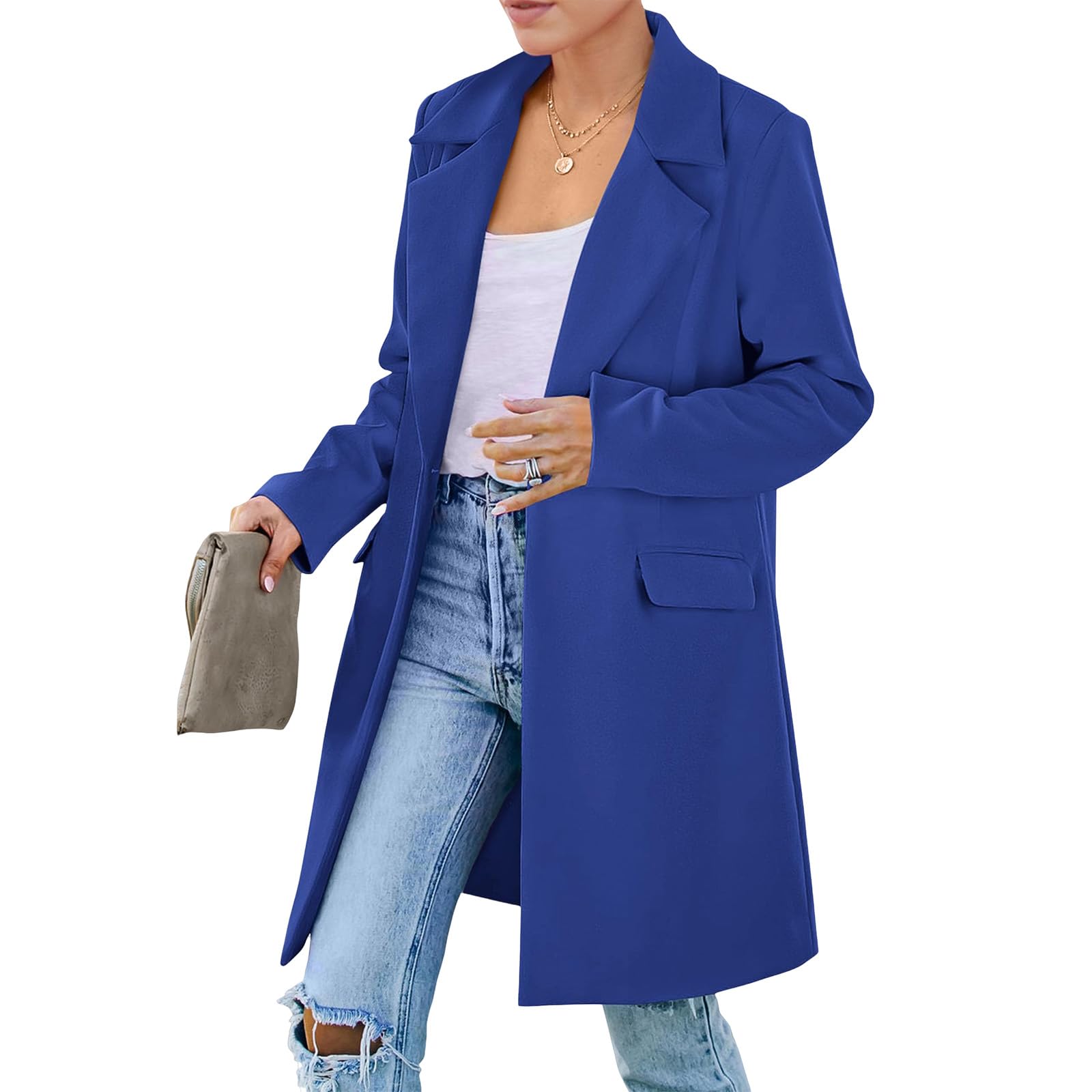 Long Blazers for Women Notched Shawl Collar Jackets Single Breasted Jacket Business Casual Pea Coat Outerwear
