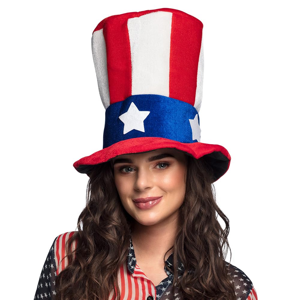 Boland 04226 - Pluszowy kapelusz USA, kapelusz Wujka Sama, czapka, Ameryka, Stars and Stripes, flaga, czapka, nakrycie gBowy, dodatek, karnawaB, impreza tematyczna