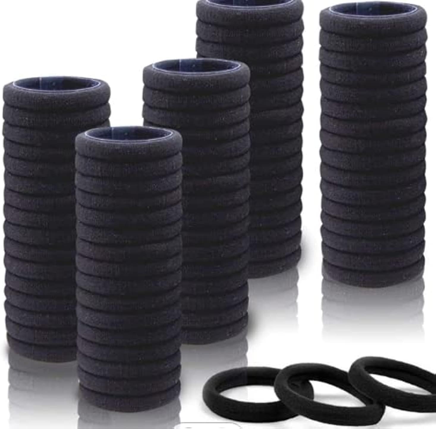 100PCS Black Hair Ties for Women, Cotton Seamless Hair Bands, Elastic Ponytail Holders, No Damage for Thick Hair