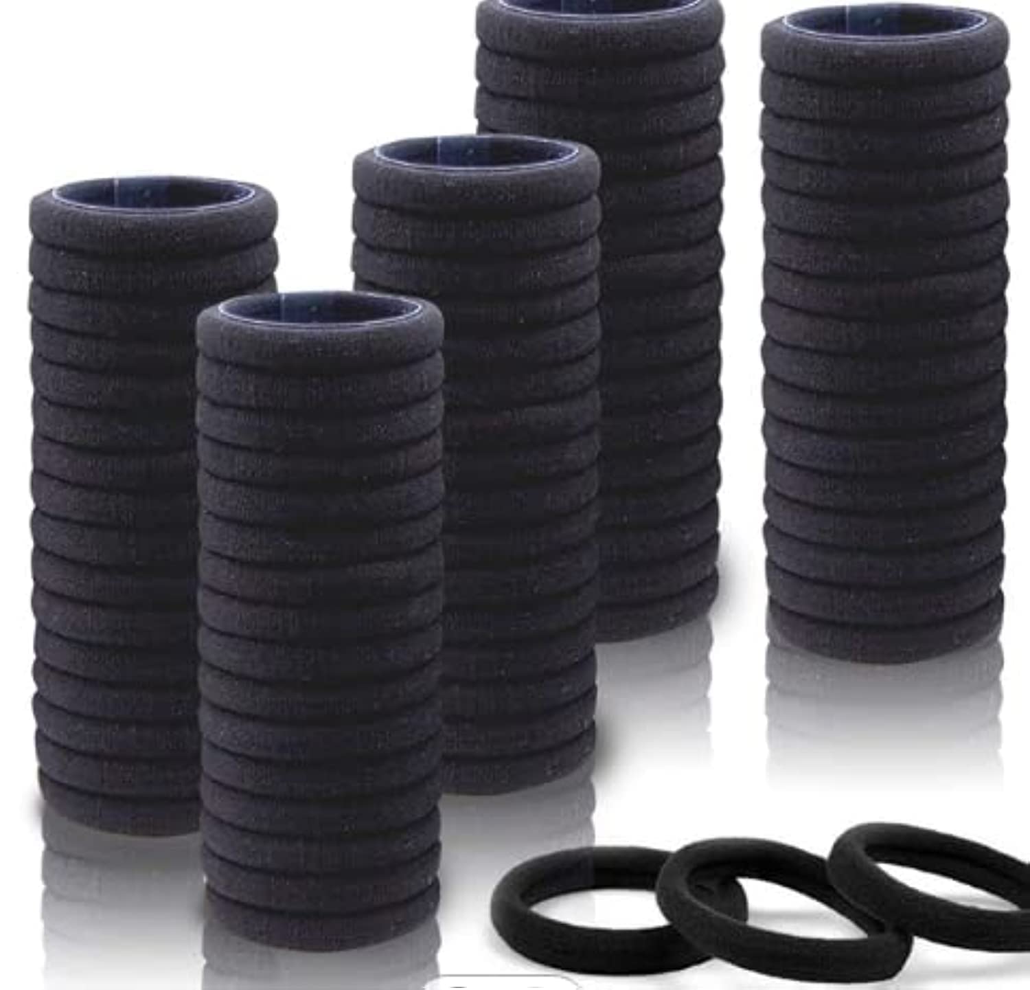 100PCS Black Hair Ties for Women, Cotton Seamless Hair Bands, Elastic Ponytail Holders, No Damage for Thick Hair