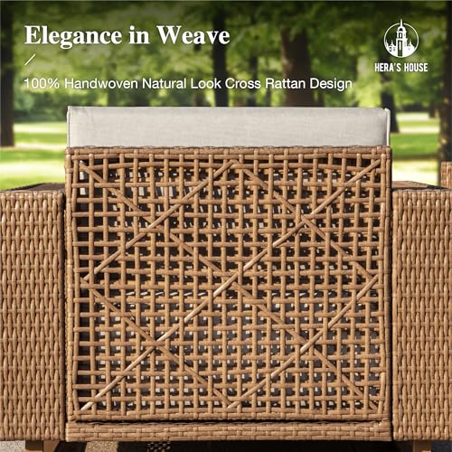 Image of HERA'S HOUSE Patio Furniture Set, Outdoor Sectional Wicker Sofa, 6-Piece Modular L-Shaped Yellow Rattan Conversation Set with 10 inch Thick Cushion for Lawn Garden Deck Pool