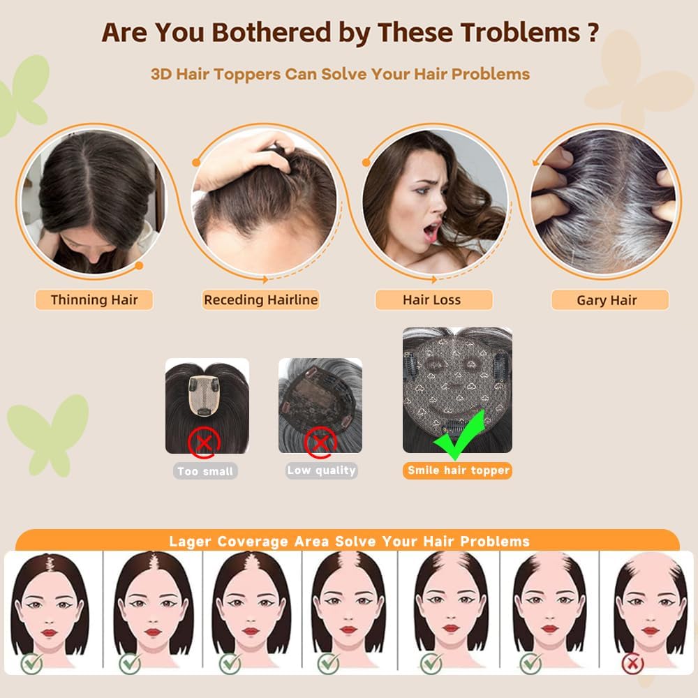 Mekylio Hair Toppers for Women with Thining Hair Pieces for Women 360° 3D Smiling Style Leads Fashion (Brownish Black)
