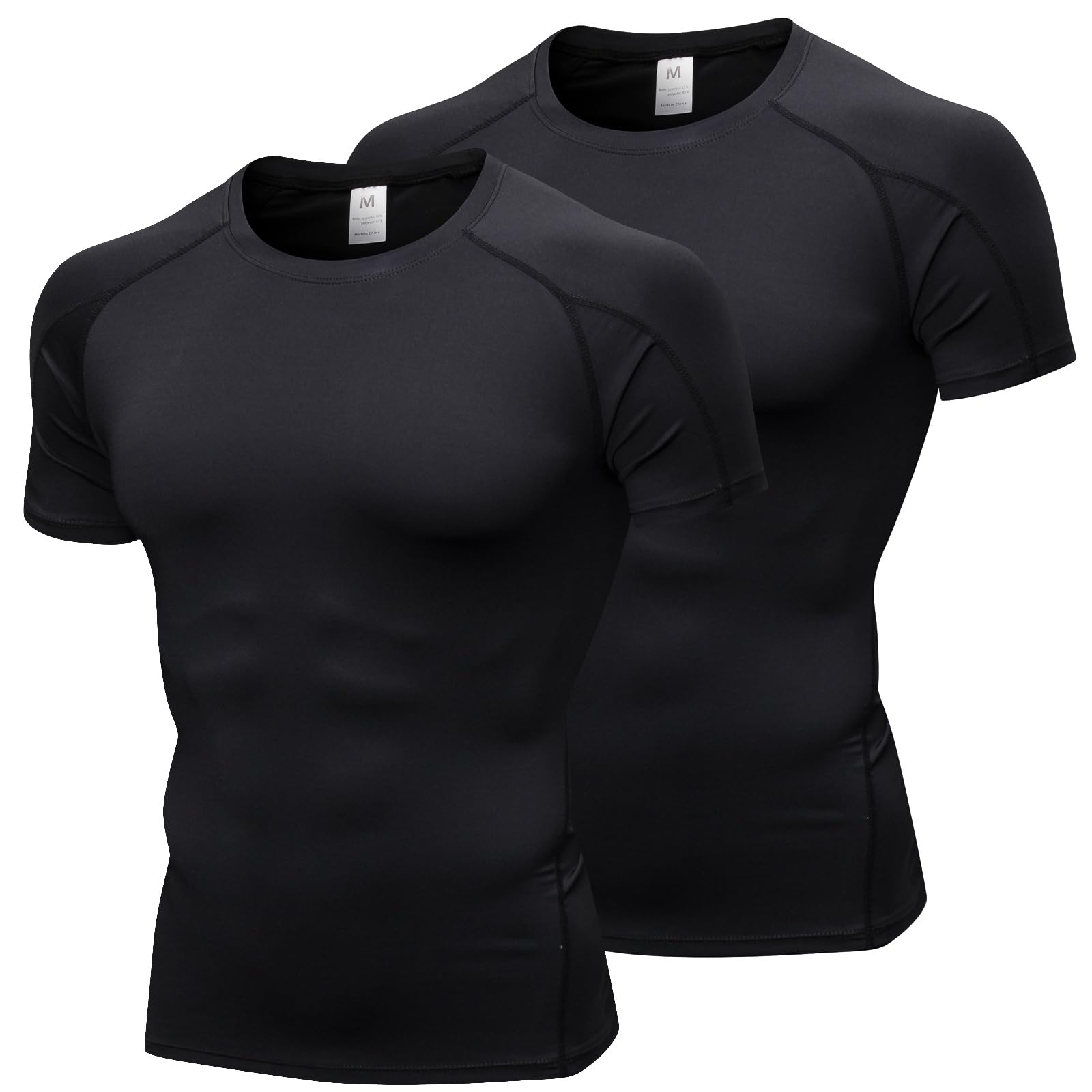 Paquete de 2 camisetas de compresión para hombre, manga corta, capa base, camiseta de secado rápido para gimnasio, deportes, fitness, entrenamiento, ciclismo, entrenamiento