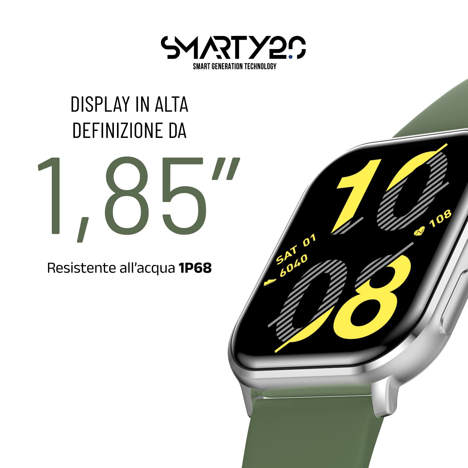 Smartwatch SW043F - Colore Verde - Chiamate Bluetooth, Assistente Vocale, 100 Modalità Sport, Resistenza all'Acqua IP68 - Cinturino in Silicone - Dimensioni 44.14 x 38.14 x 11.45 mm