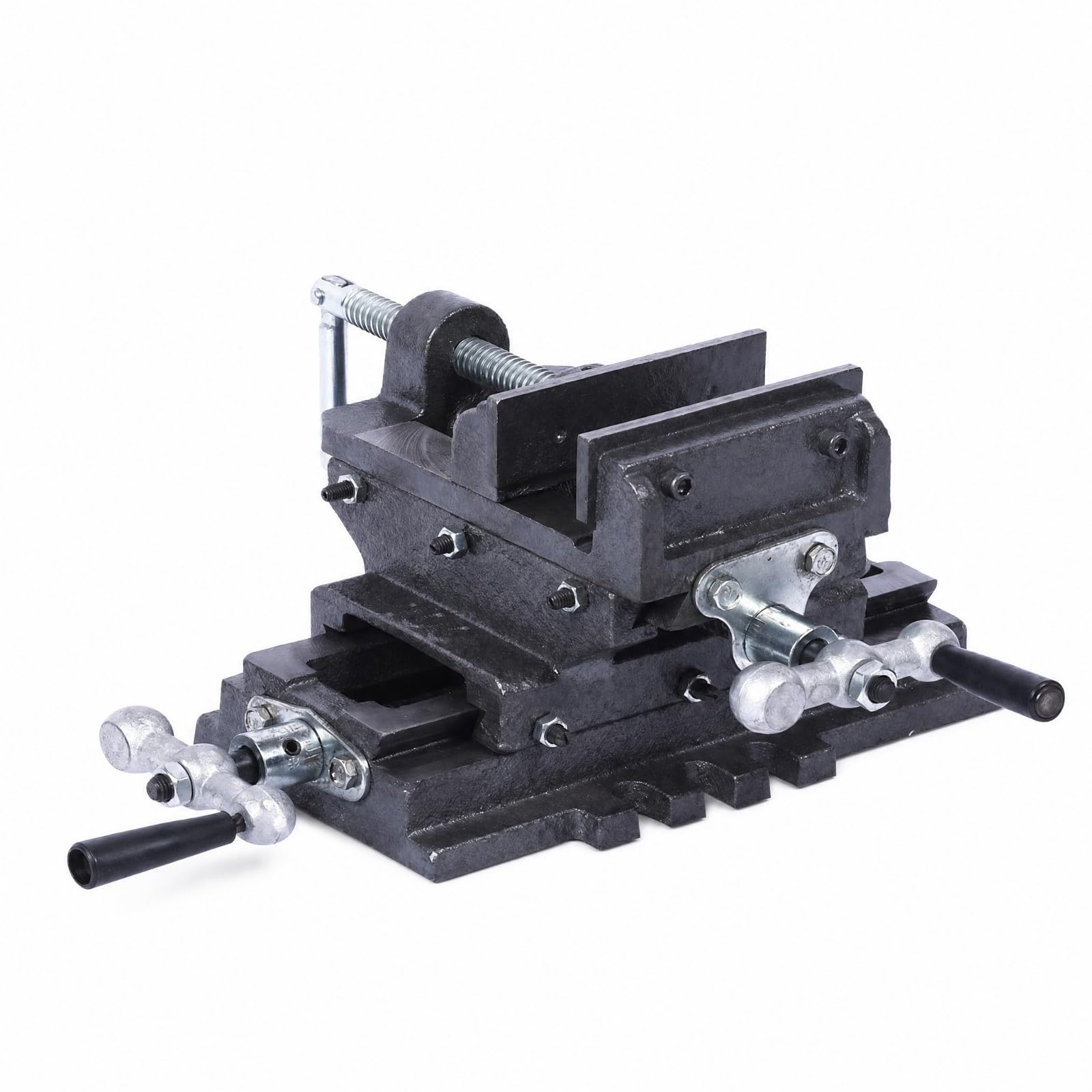 Étau d'Établi Étau Croisé Machine Étau de Fraisage Étau de Perceuse Corps en Fonte avec Vis Trapézoïdales et Mors Antidérapants Réglage Bidirectionnel, 4 Pouces