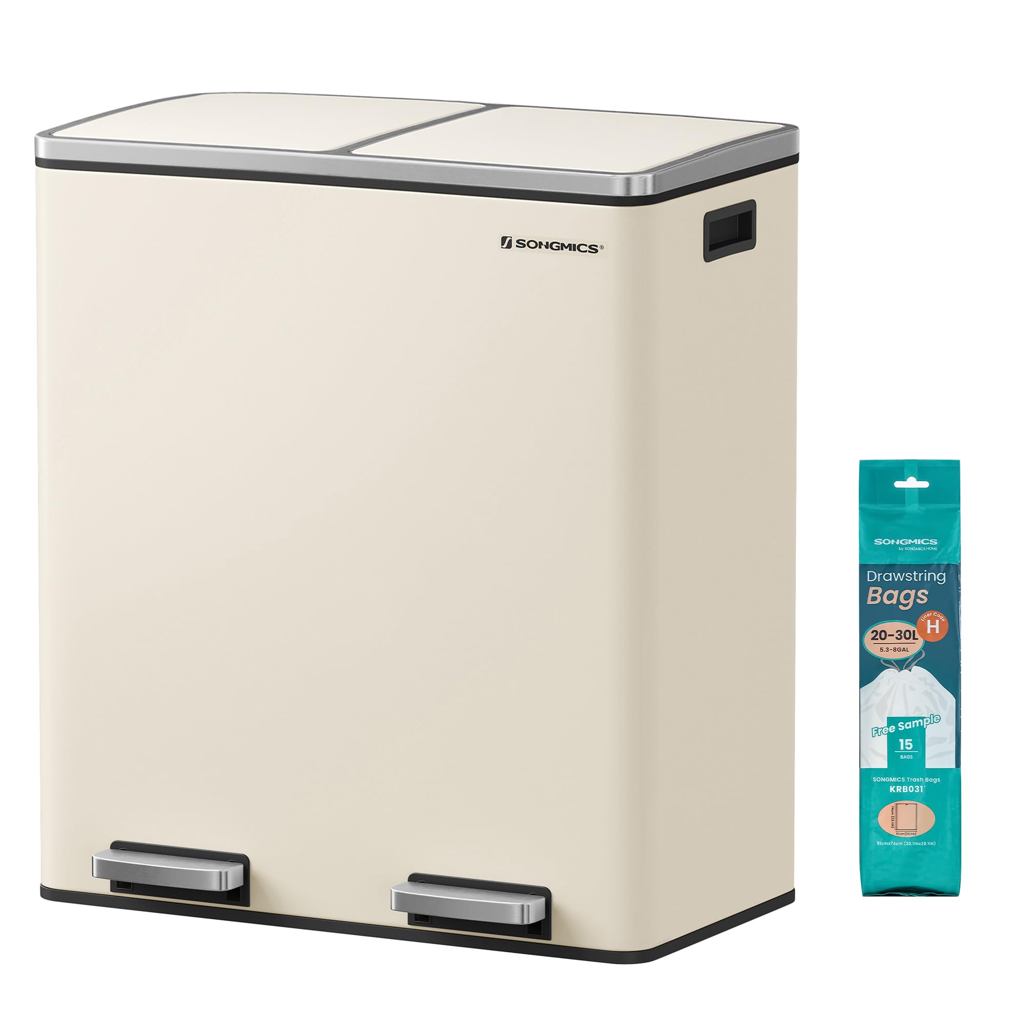 Double Rubbish Bin, Cream