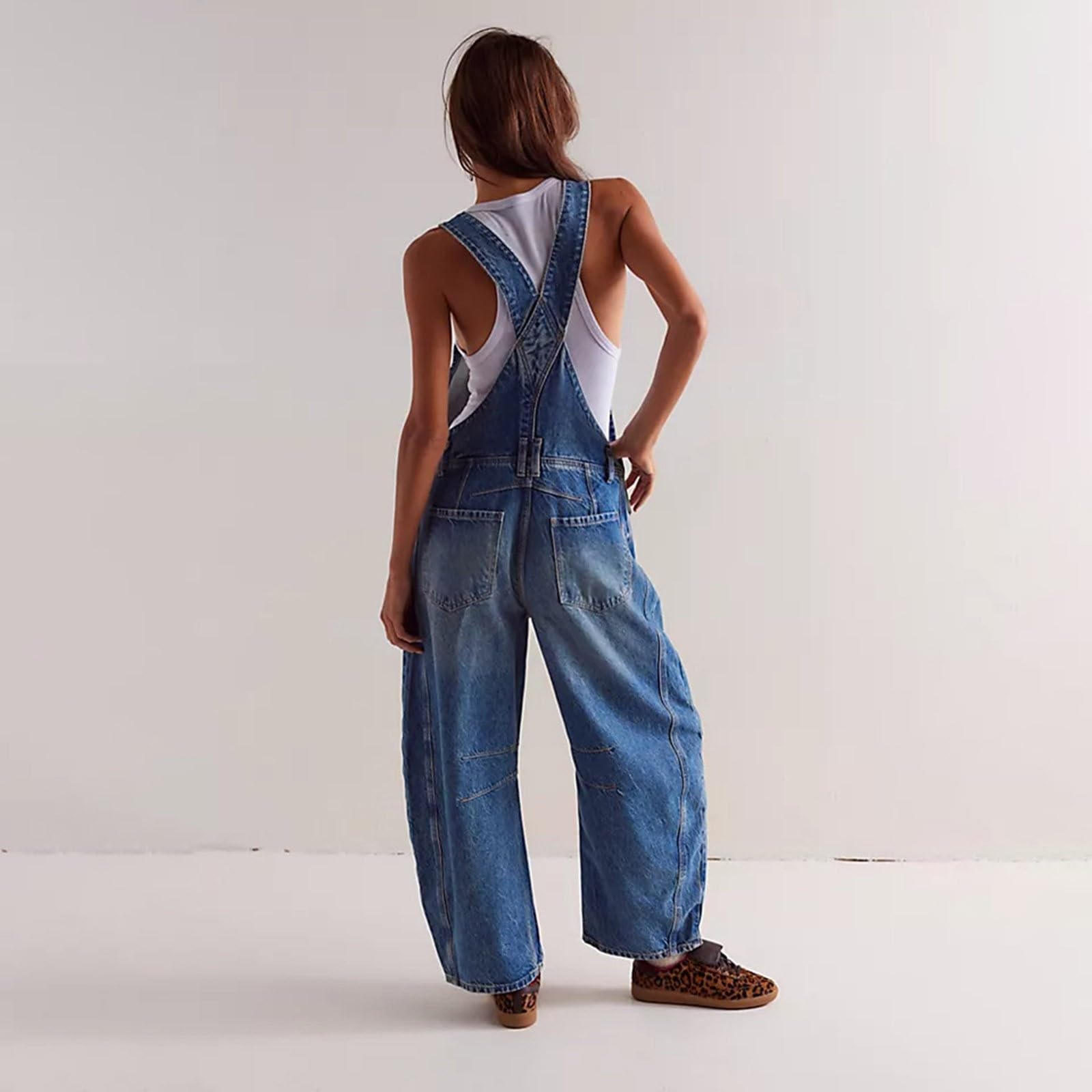 Salopette Donna Jeans Estiva Baggy Tuta Pantaloni Lunghi in Denim Elegante Oversize Pantaloni da Lavoro A Gamba Larga con Spalline Regolabili E Tasche Alla Moda Tinta Unita Per Il Tempo Libero