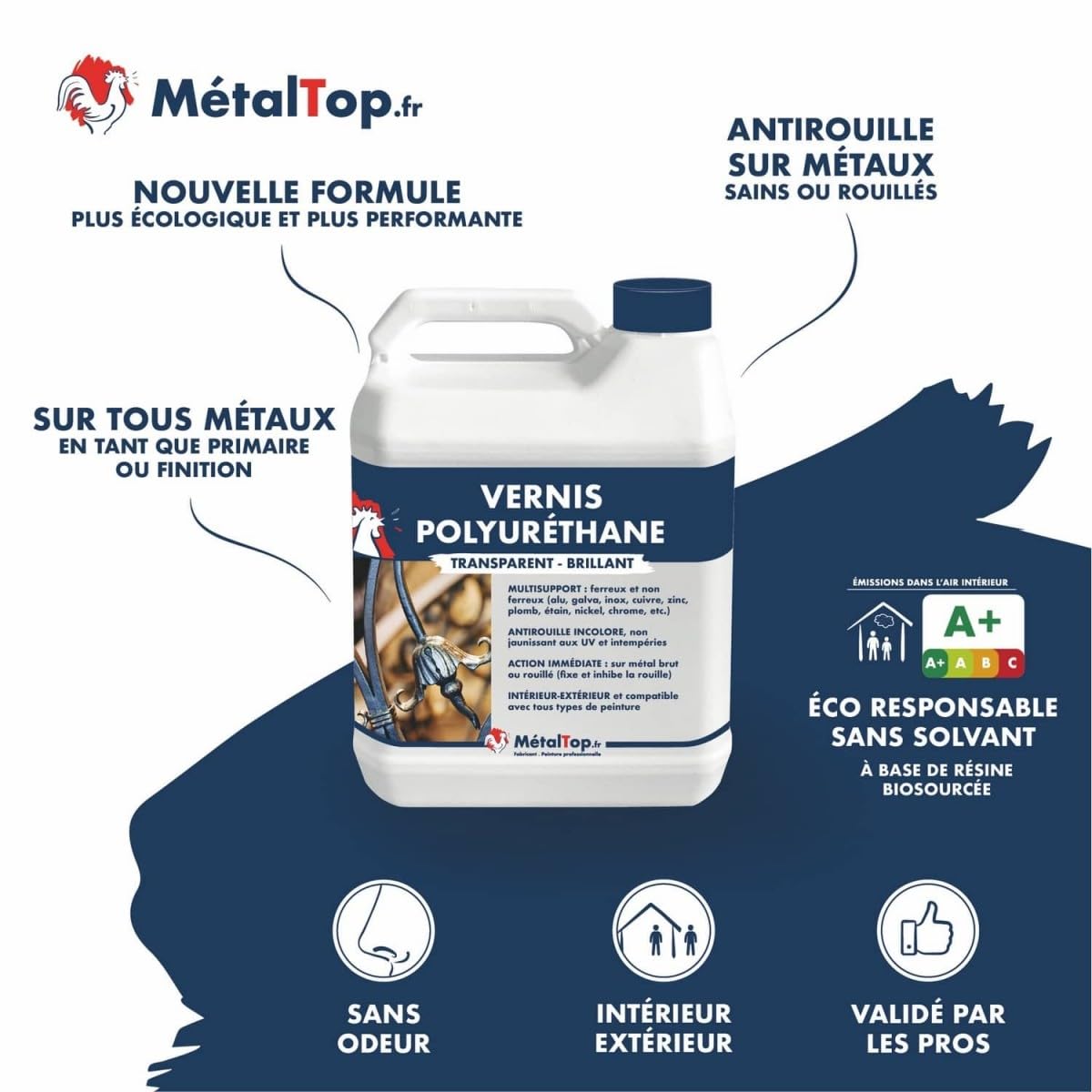 Metaltop - Vernis Polyurethane - 1 L - Protection haute résistance pour surfaces métalliques