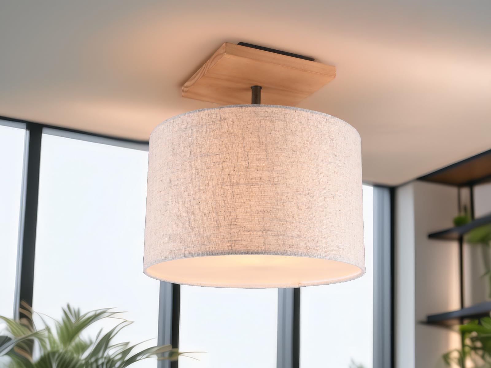 Deckenleuchte mit Stoff Lampenschirm in Leinenoptik Beige, Ø 35cm