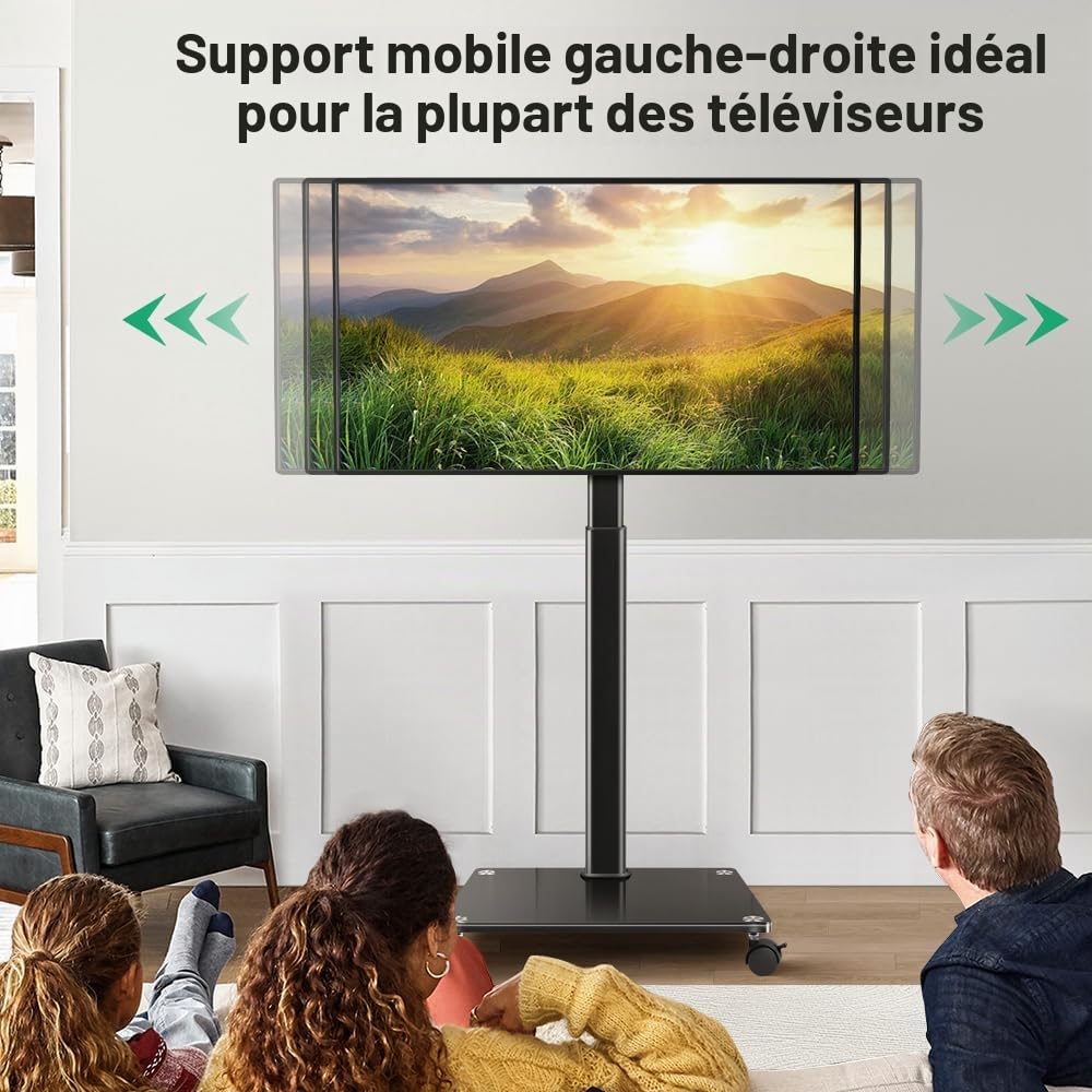 FURWOO Support TV à roulettes avec Support pivotant pour Salon, Salle de réunion, Chariot TV Portable pour téléviseurs de 27 à 65 Pouces, s'adapte aux Coins, intérieur