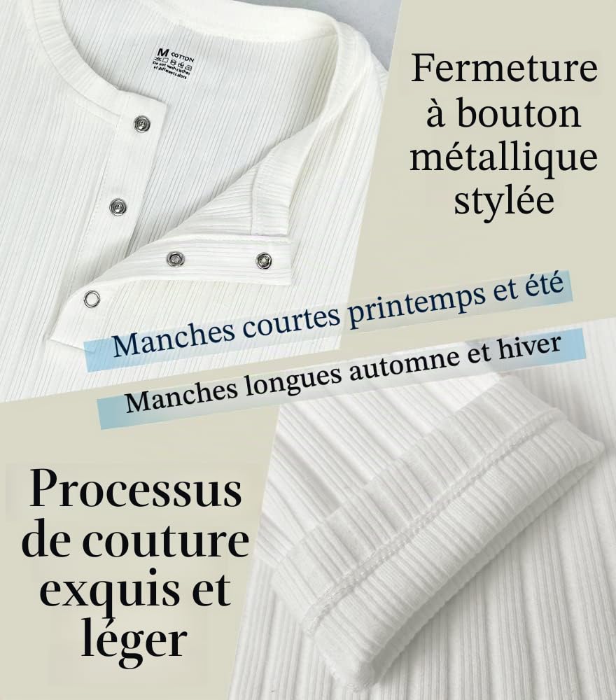 Muscle Cmdr T-Shirt Homme, Coton À Manches Courtes/Longues Henley, Casual Henley Hauts pour Fitness Tee Shirt, Noir Ou Gris, Marron, Taille L