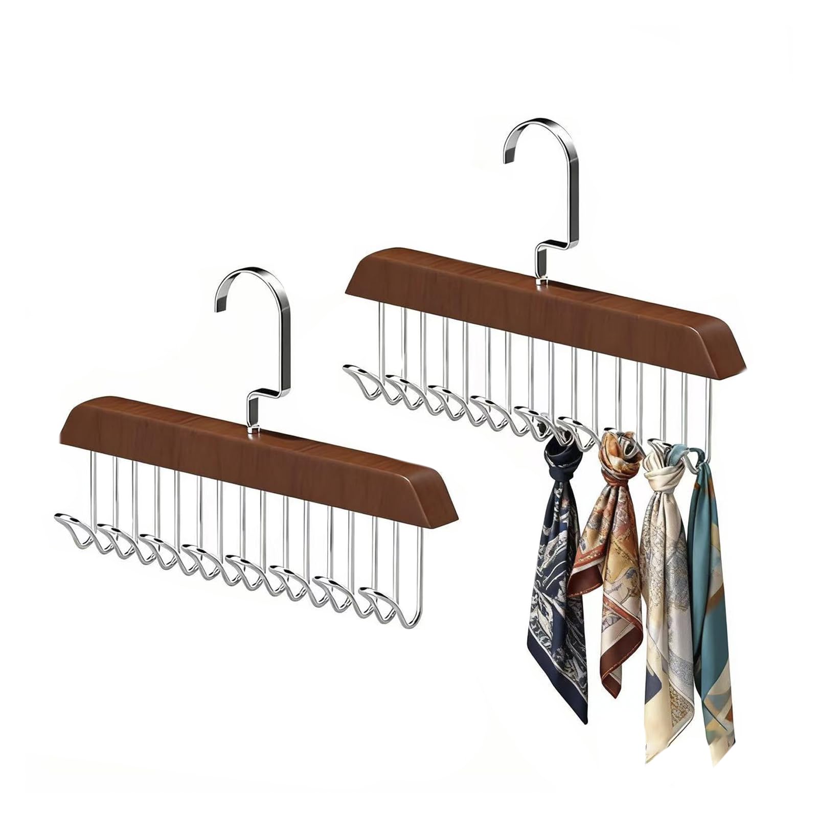 2Pcs Belt Hanger for Closet, Belt Hanger for Wardrobe, Wooden Belt Organizer with 8 Hooks Space Saving Tie Rack Wooden Sturdy 8 Hook Belts Holder for Ties Scarf Bras