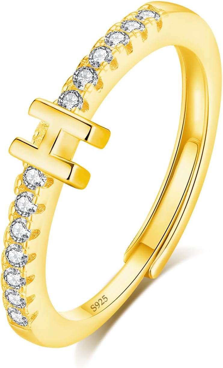 INFUSEU Gold Initial Rings with Letter H Jewelry for Women Teen Sterling Silver 925 Stacking Alphabet Monogram Toe Stackable Stacks Adjustable Size 7 8 6 Her Birthday