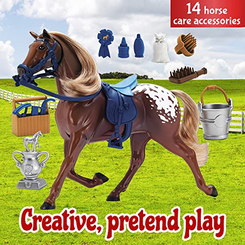 Sunny Days Entertainment Appaloosa Horse With Moveable Head, Realistic Sound And 14 Grooming Accessories - Blue Ribbon Champions Deluxe Toy Horses #TOP1