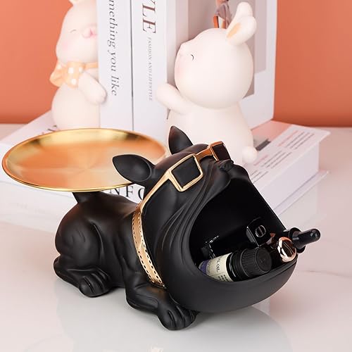 Miniatura 5 de Decoración de bulldog francés con cuenco para llaves para mesa de entrada, estatuas de bulldog negro, decoración del hogar, estatua de perro con