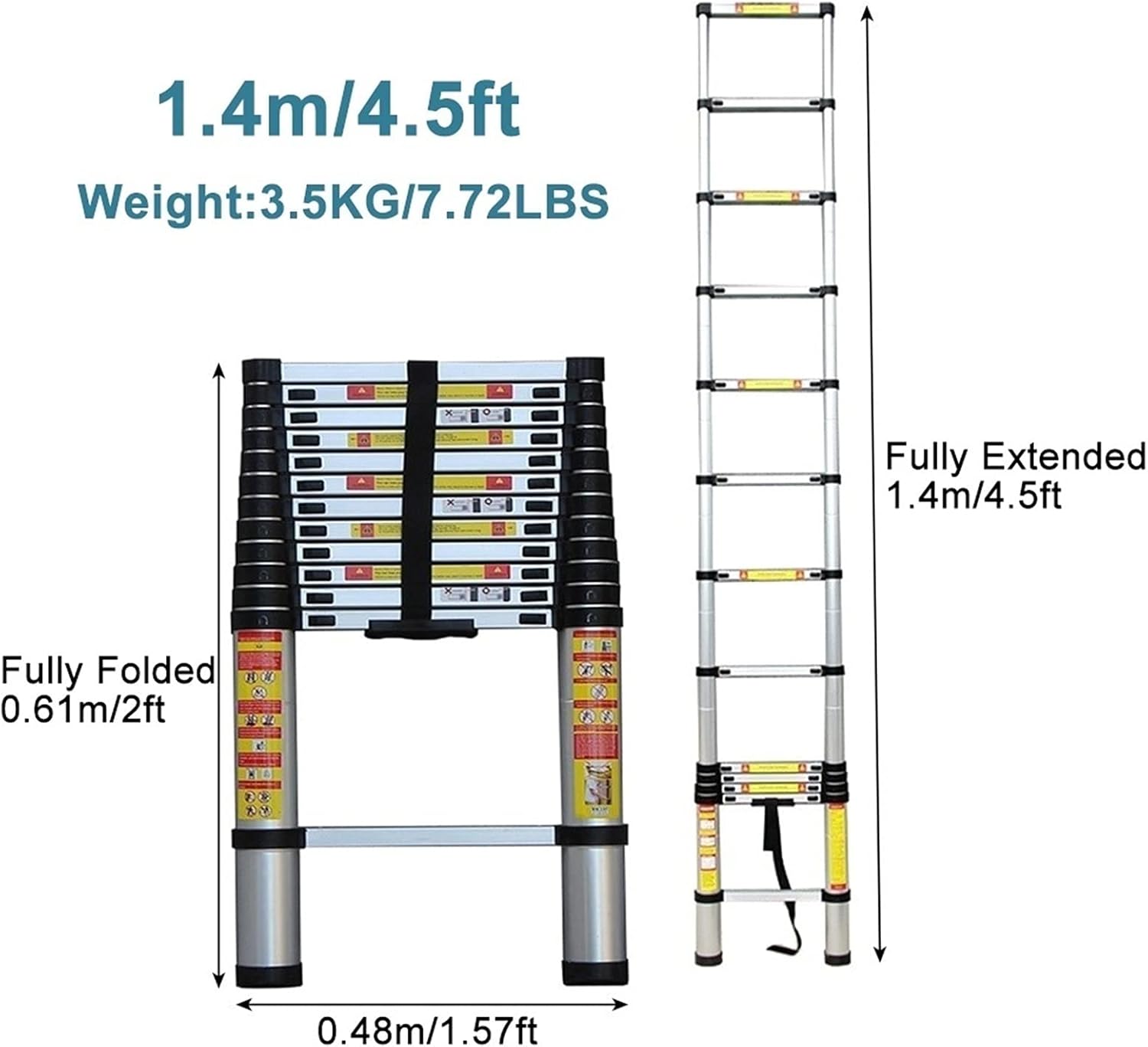 Telescoping Extension Ladder 20ft / 16ft / 12.5ft / 10.5ft, Aluminum Telescopic Ladders for Rooftop RV Attic Outdoor Indoor Use, Load 150kg (Size : 1.4m/4.5ft)