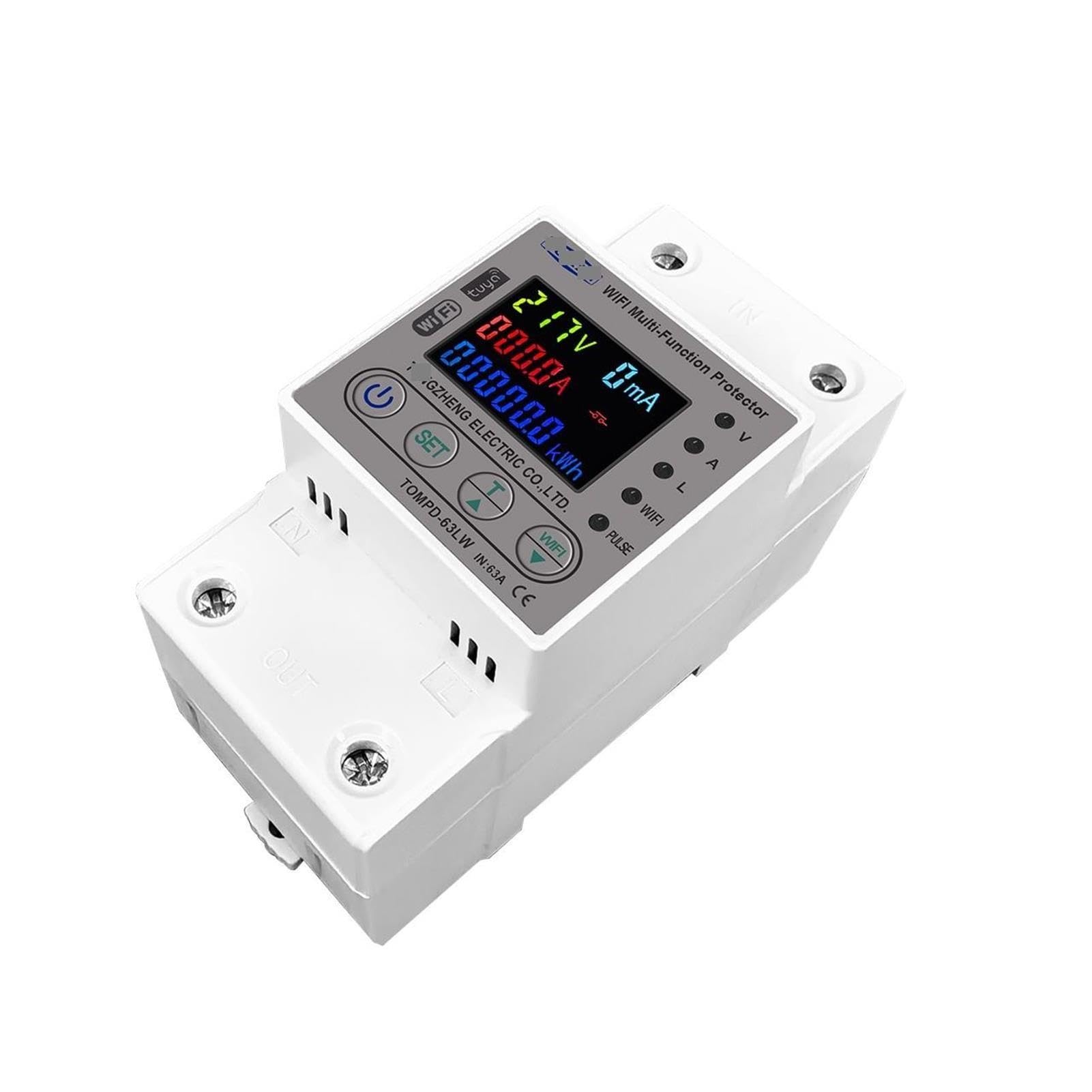 Disyuntor de medición de kWh de medidor de energía inteligente WIFI 63A con corriente de voltaje y protección contra fugas(NO WIFI 63A)