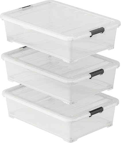 Morcte Caja de almacenamiento de plástico transparente de 50 cuartos de galón, paquete de 3 contenedores de almacenamiento debajo de la cama sobre