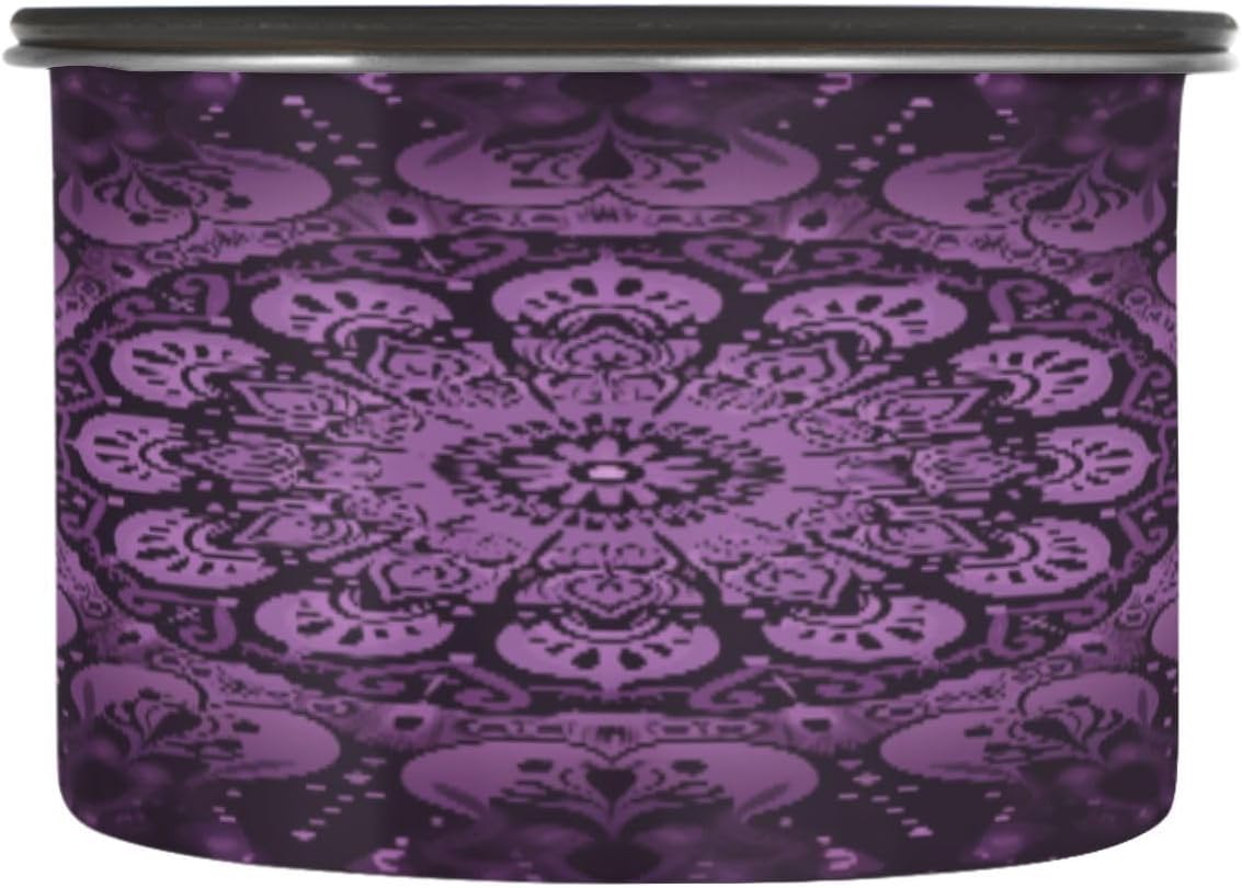 ATTX 17oz Stainless Steel Coffee Canister with Airtight Lid - Purple Mandala Food Storage Container for Coffee Beans, Ground Coffee, Snacks, Flour, Cereal & Pantry#383