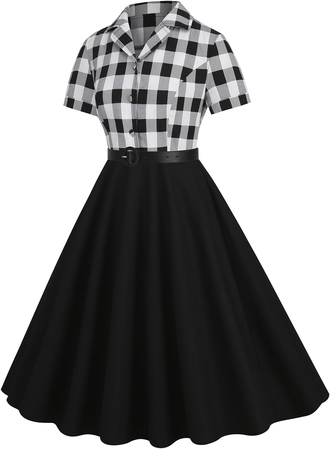 Women Short Sleeve 1950s Retro Vintage Cocktail Party Swing Dress Polka Dot Audrey Dress Casual A-Line Work Dress with Belt - Image 2