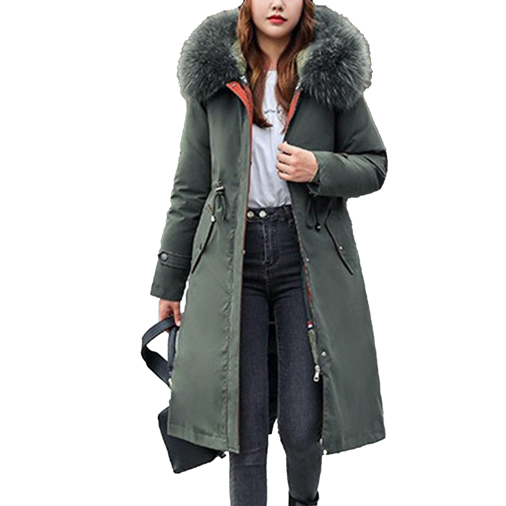 Giacca da donna in cotone double face ginocchio sopra dimagrante parka cappotto con cappuccio in pelliccia collare staccabile spesso capispalla