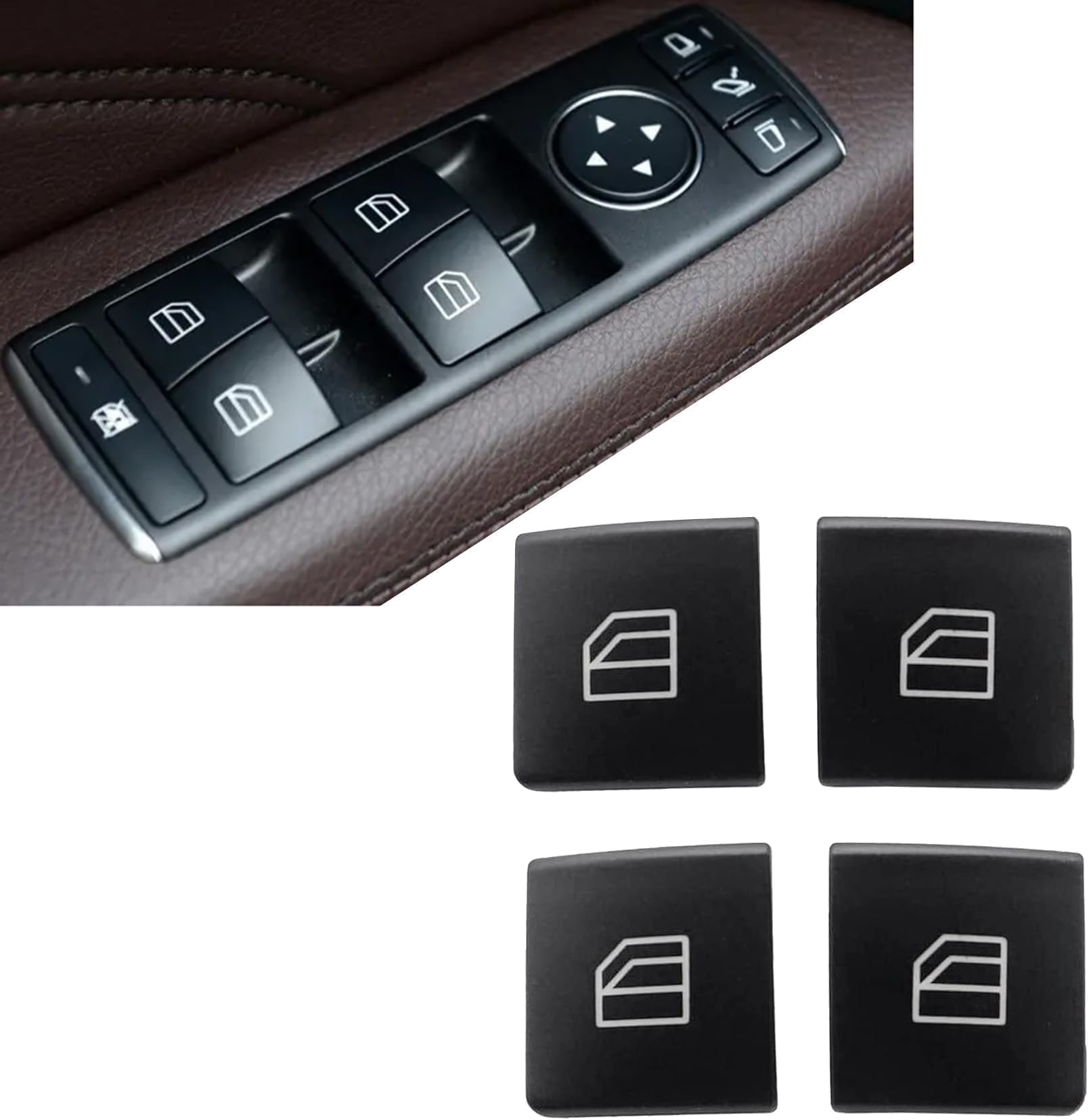4Pcs Car Power Window Master Switch Repair Button Cap Cover A2049055402 2518300290 Fit for Mercedes-Benz E-Class E200 E220 E250 E300 C-Class C180 C200 C220 2009-2016 Front Driver Side