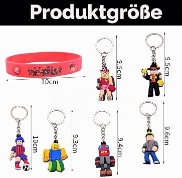 R-oblox Party Bag Toy Set Includes 12 Robot Silicone Bracelets 50 Robot Stickers 12 Robot Key Rings for Children's Birthday Party Decoration Props Party Accessories