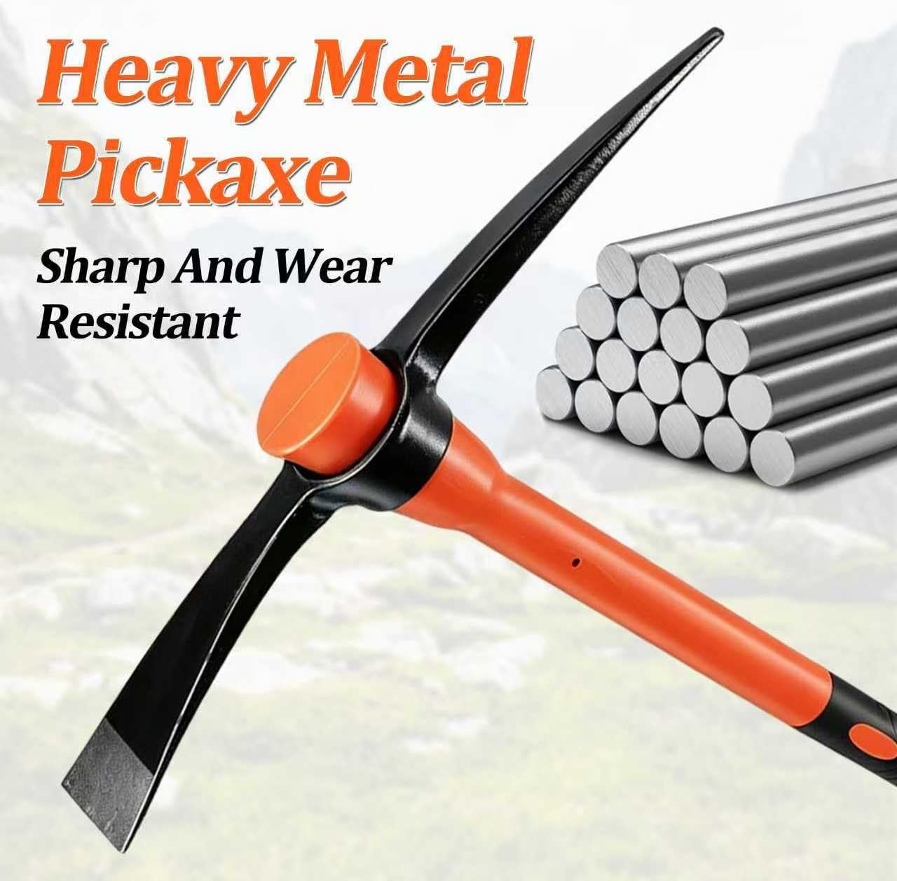 HOSKO Pick Axe for Digging,34" Mattock Rock Pick Hammer Pickaxe for Gardening Landscaping Tools with Comfortable Handle Digging Tools for Hard Ground with Heavy Duty Pickaxe Blade.