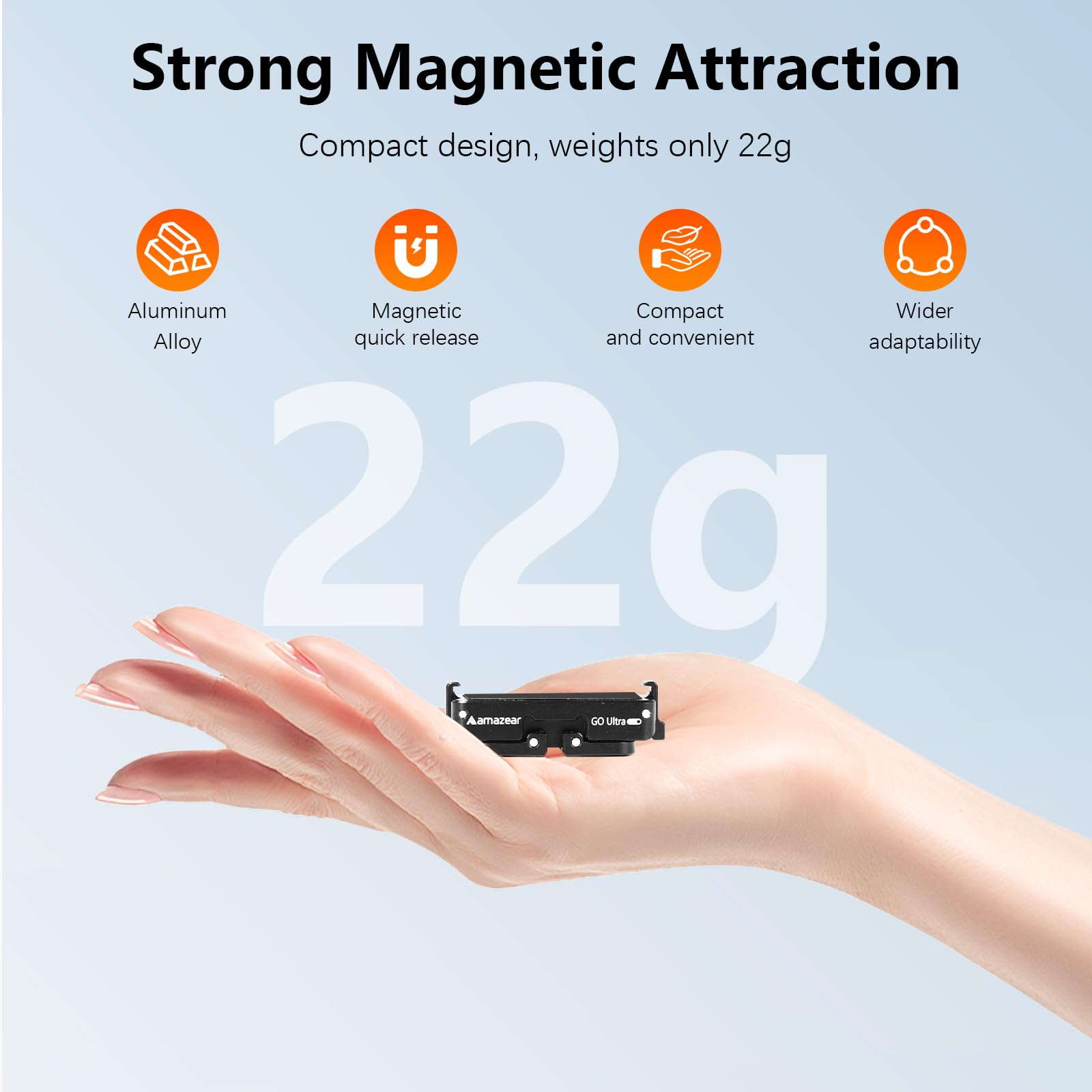 AMAZEAR Adaptador magnético de liberación rápida para cámara Insta360 GO Ultra, soporte base de aleación de aluminio con rosca de 1/4 pulgadas para trípode, palo selfie, agarre de mango, color negro