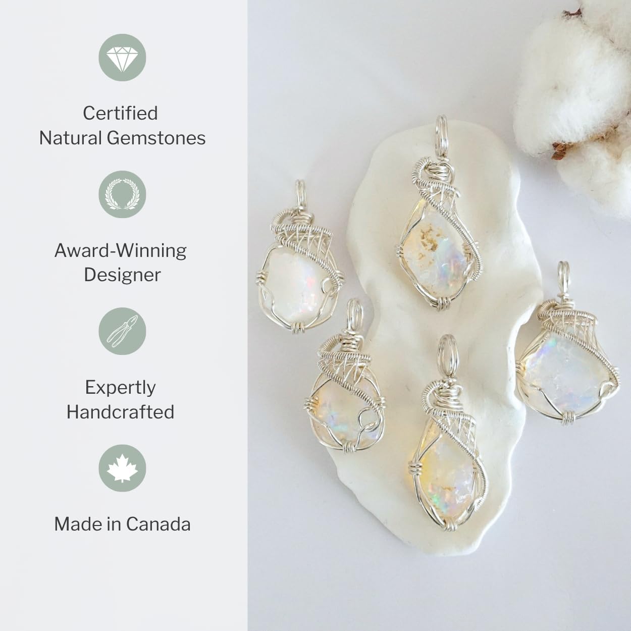 Designs by Nature Gems Handcrafted Raw Gemstone Pendant Necklace, Wire Wrapped in Sterling Silver with 18 Inch Chain