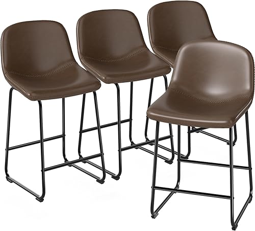 TAVR Furniture Juego de 2 taburetes de piel sintética para mostrador, sillas de isla sin brazos, con respaldo para el hogar, cocina, comedor, bar,