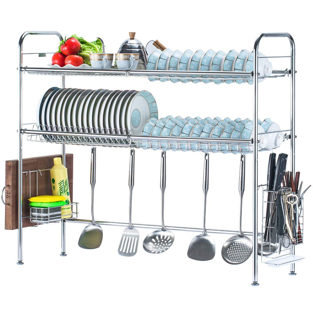 Estante para secar Platos Estante para secar Platos sobre el Fregadero Estante de Acero Inoxidable Suministros de Cocina Organizador de mostrador de Almacenamiento Soporte de exhibición antideslizan