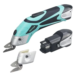 Cordless Electric Scissors for Cutting Fabric, Cardboard, Box Cutter, Carpet. Power Shears for Sewing, Scrapbooking, Crafting (2pc Battery, 2pc Blade - Lower Noise)