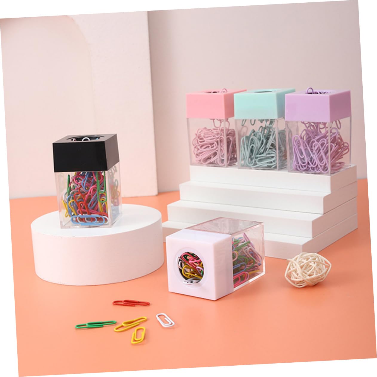 Operitacx 8pezzi Porta Graffette Magnetico Trasparente Da Contenitori Quadrati Per Organizzare Fermagli e Piccole Utensili Colori Macaron