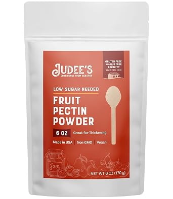 Judees Fruit Pectin Powder Low Sugar Needed 6 oz - 100% Non-GMO and Vegan - Gluten-Free and Nut-Free - Made in USA - Great for Thickening - Use to Make and Stabilize Jams and Jellies