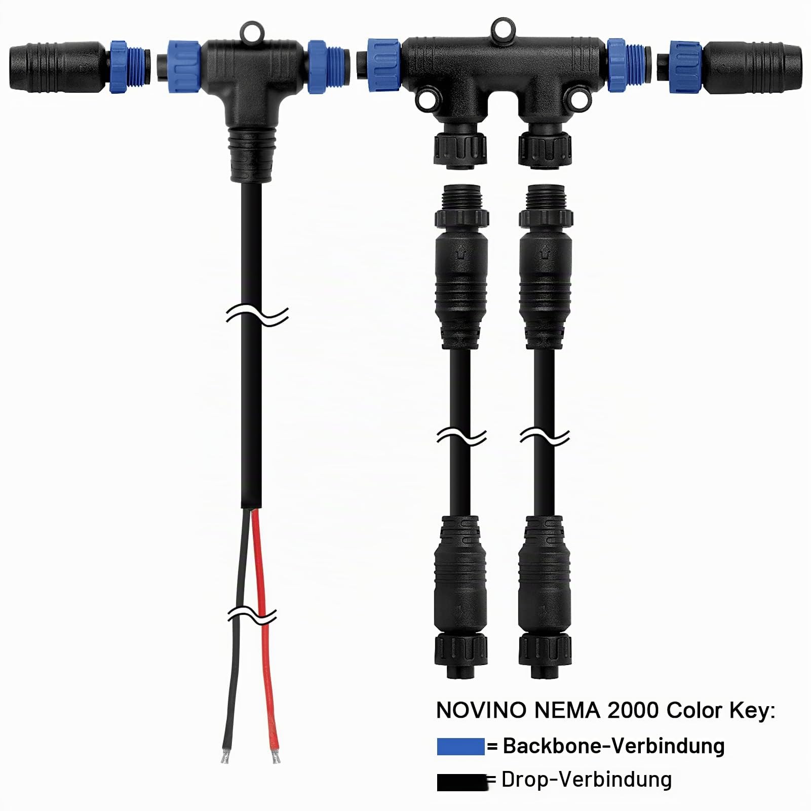 NOVINO NMEA 2000 Starter-Set zur Verarbeitung von NEMA 2K-Netzwerk für Lowrance Simrad Garmin, Marine Grade NMEA 2000 Backbone-Kabel, Drop-Kabel, Tees Terminators